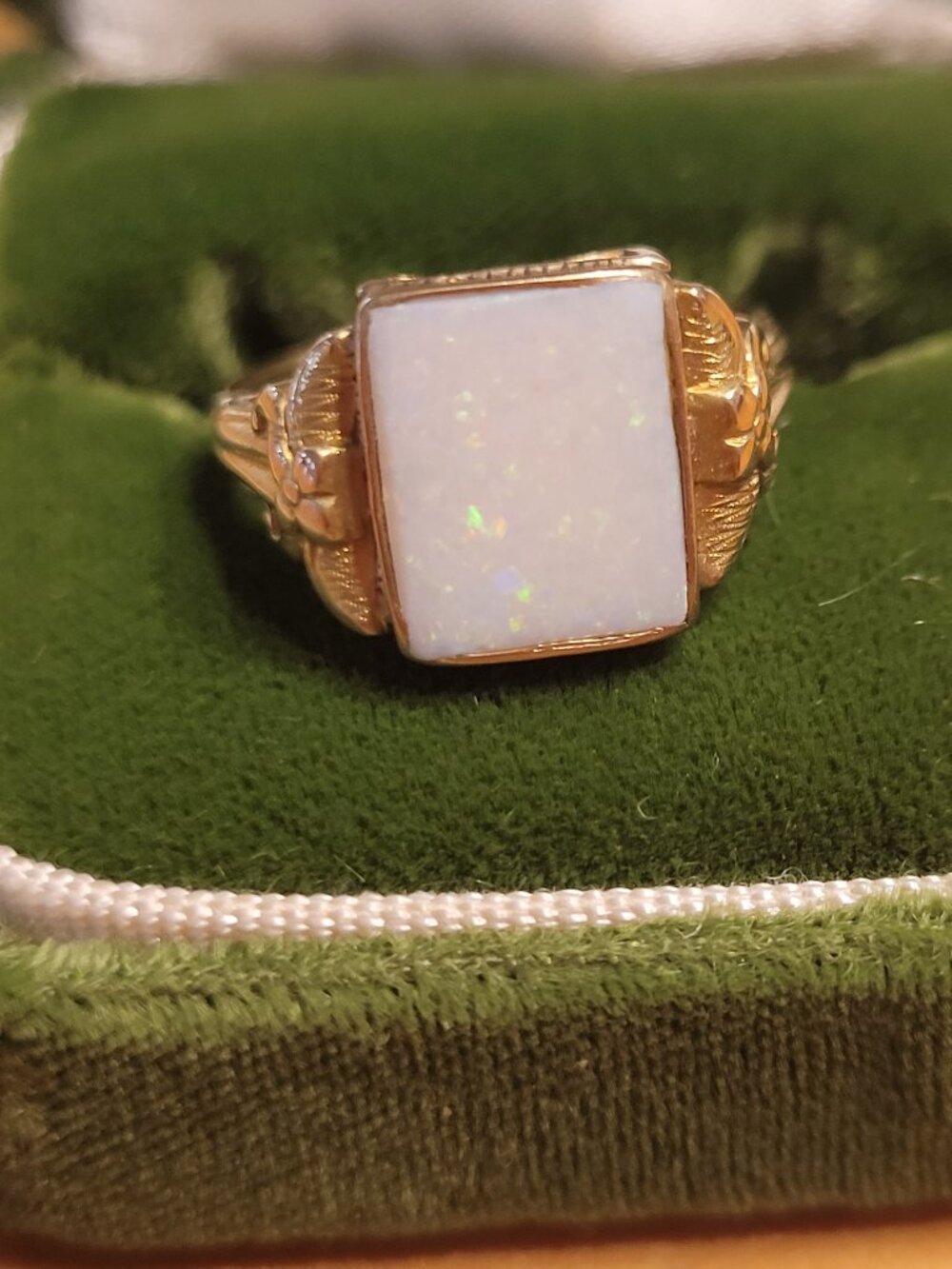 Antique Opal Gold Ring by Ostby Barton Square 10k Yellow Gold October Birthstone
